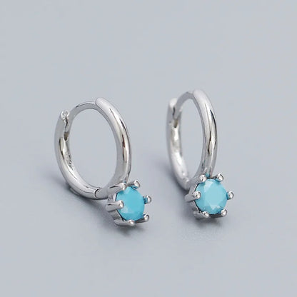 1 Pair Elegant Round Plating Inlay Sterling Silver Turquoise Zircon Earrings