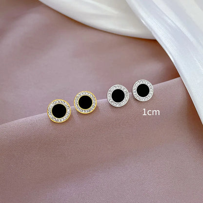 1 Pair Elegant Round Plating Inlay Titanium Steel Shell Zircon Ear Studs