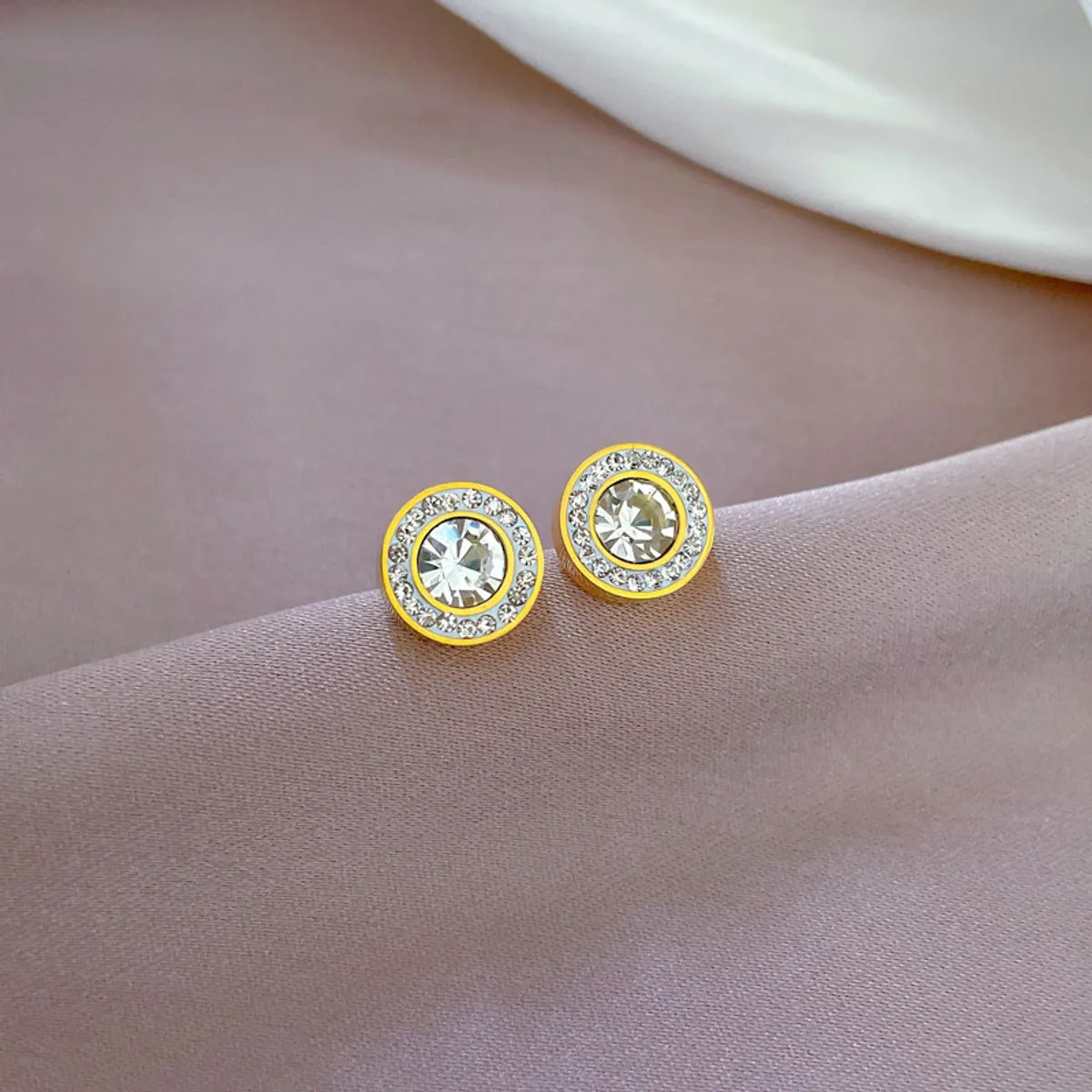 1 Pair Elegant Round Plating Inlay Titanium Steel Zircon Ear Studs