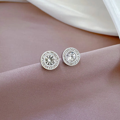 1 Pair Elegant Round Plating Inlay Titanium Steel Zircon Ear Studs