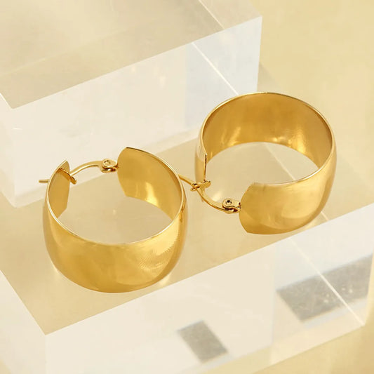 1 Pair Elegant Round Solid Color Polishing Plating Stainless Steel Titanium Steel 18K Gold Plated Hoop Earrings