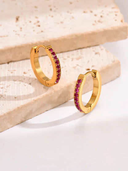 1 Pair Elegant Round Stainless Steel Plating Inlay Zircon 18k Gold Plated Hoop Earrings