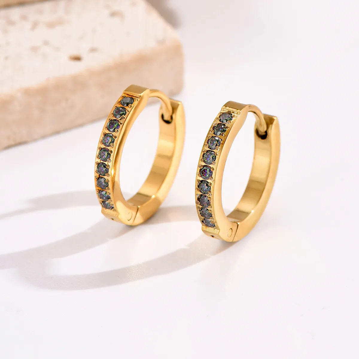 1 Pair Elegant Round Stainless Steel Plating Inlay Zircon 18k Gold Plated Hoop Earrings