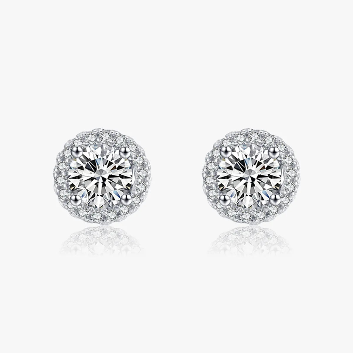 1 Pair Elegant Round Sterling Silver Plating Inlay Zircon Rhodium Plated Ear Studs