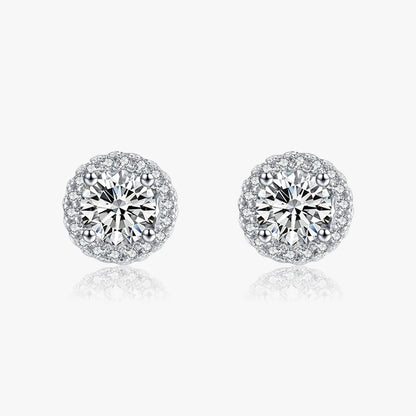 1 Pair Elegant Round Sterling Silver Plating Inlay Zircon Rhodium Plated Ear Studs