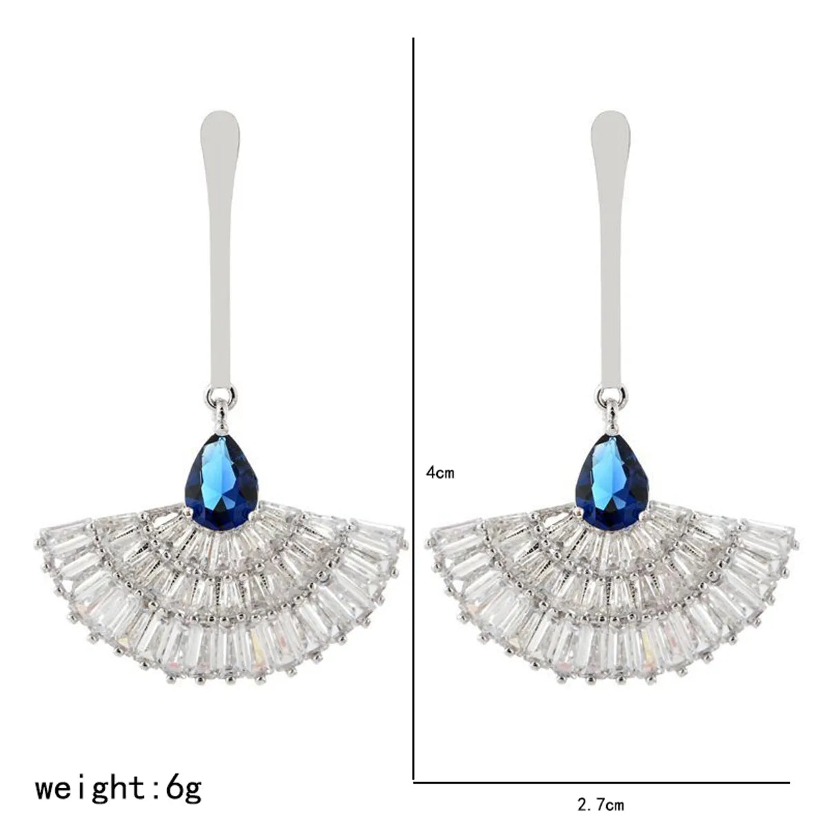 1 Pair Elegant Sector Plating Copper Zircon White Gold Plated Drop Earrings