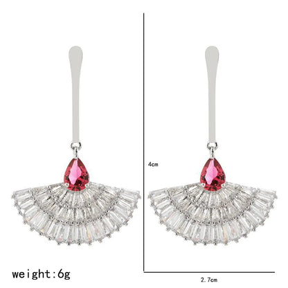 1 Pair Elegant Sector Plating Copper Zircon White Gold Plated Drop Earrings