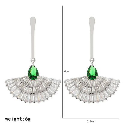 1 Pair Elegant Sector Plating Copper Zircon White Gold Plated Drop Earrings