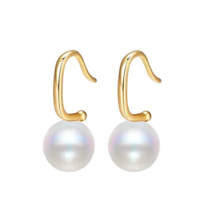 1 Pair Elegant Semicircle Polishing Inlay Sterling Silver Pearl White Gold Plated Drop Earrings