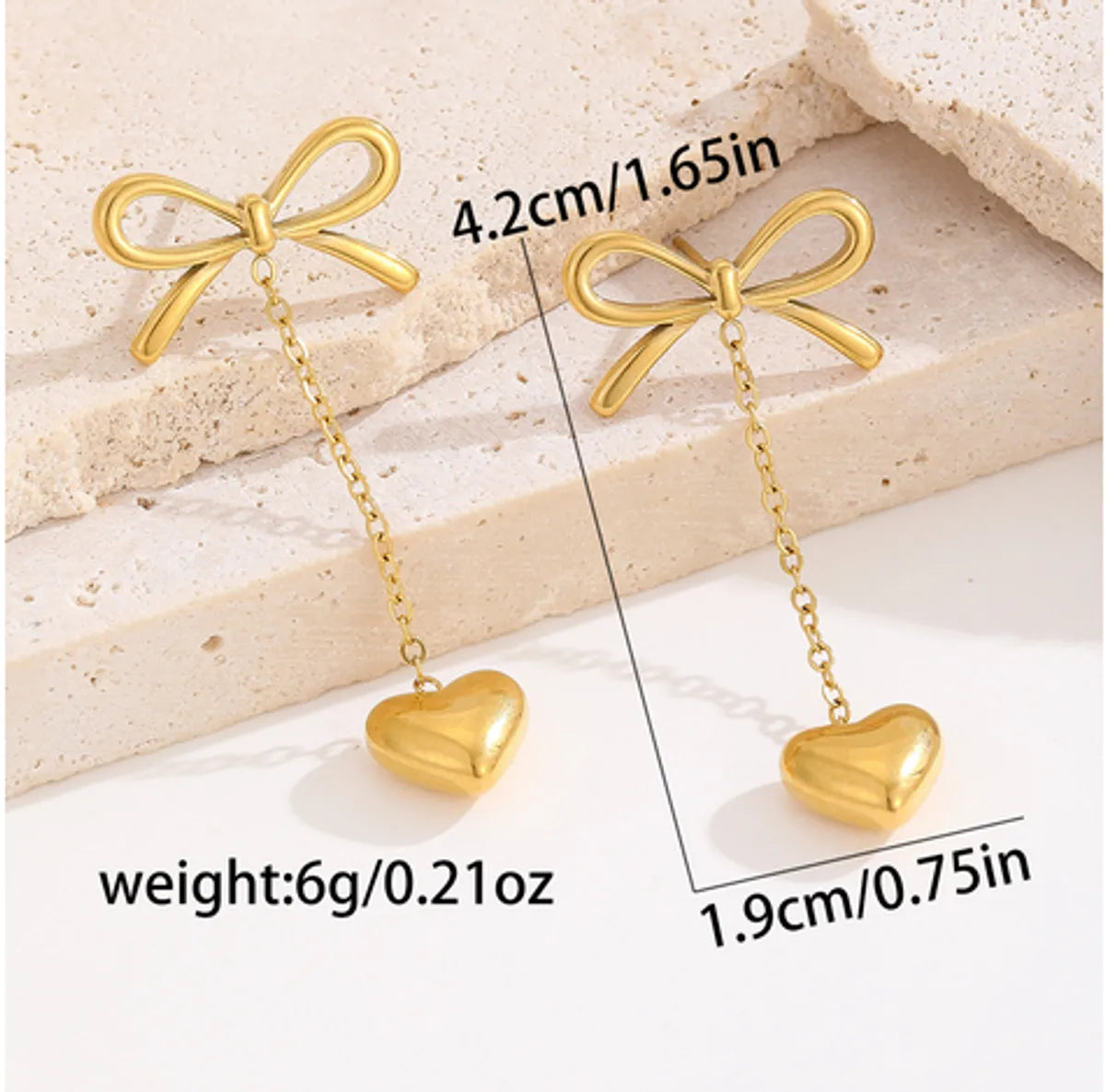 1 Pair Elegant Sexy Classic Style Heart Shape Bow Knot Inlay Titanium Steel Artificial Pearls 18K Gold Plated Drop Earrings