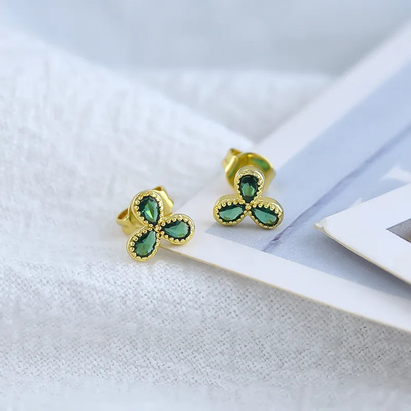 1 Pair Elegant Shamrock Plating Inlay Copper Zircon Ear Studs