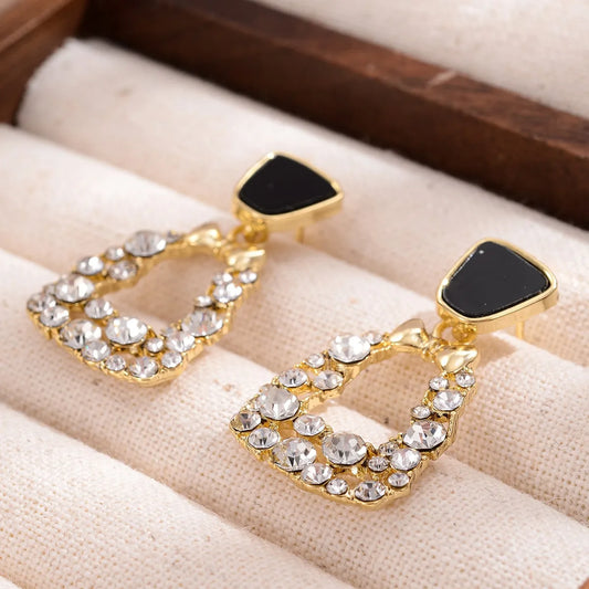 1 Pair Elegant Shiny Bag Inlay Alloy Rhinestones Drop Earrings