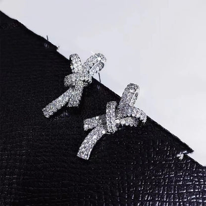 1 Pair Elegant Shiny Bow Knot Inlay Copper Zircon Ear Studs