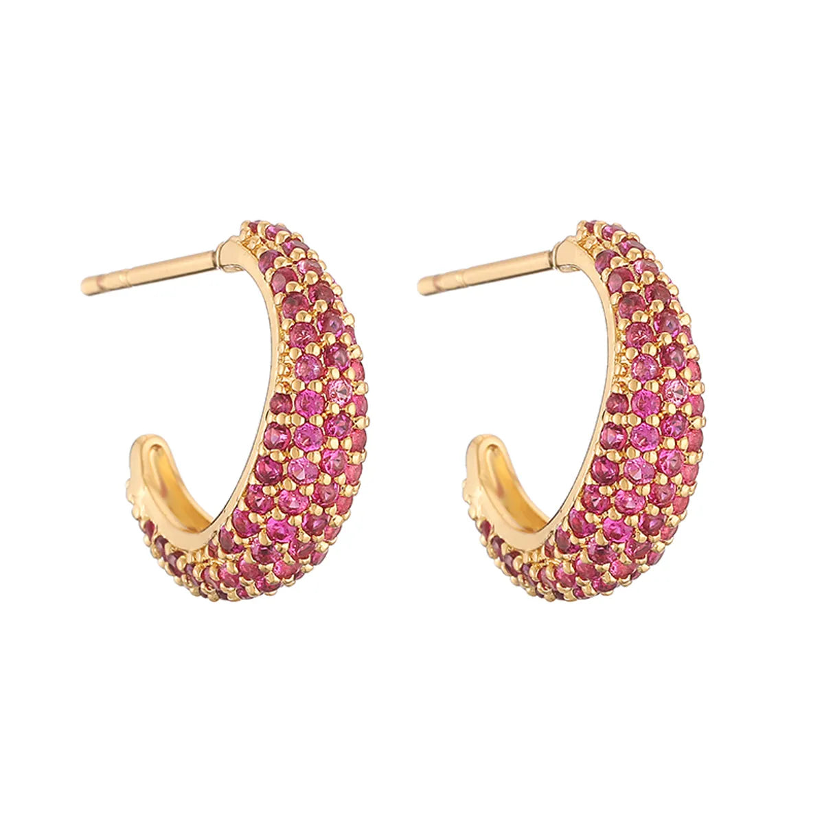 1 Pair Elegant Shiny C Shape Plating Inlay Copper Zircon 18k Gold Plated Earrings Ear Studs