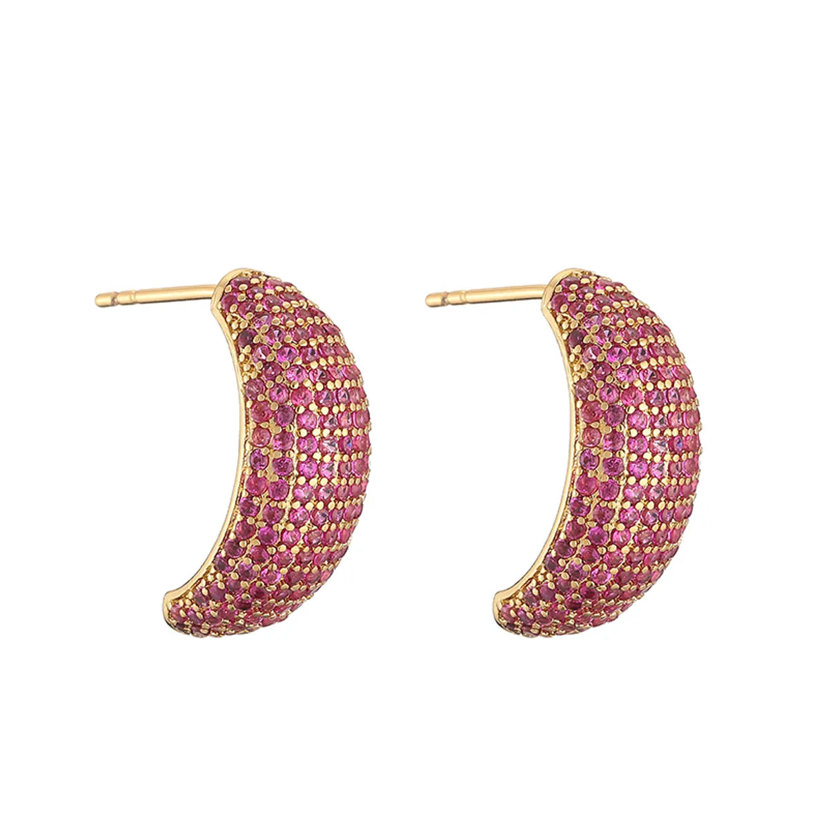 1 Pair Elegant Shiny C Shape Plating Inlay Copper Zircon 18k Gold Plated Earrings Ear Studs