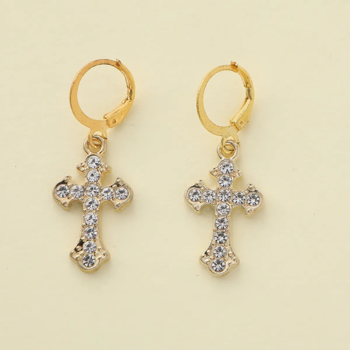 1 Pair Elegant Shiny Cross Alloy Zircon Drop Earrings