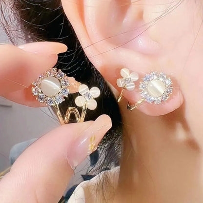 1 Pair Elegant Shiny Flower Inlay Alloy Opal Ear Studs