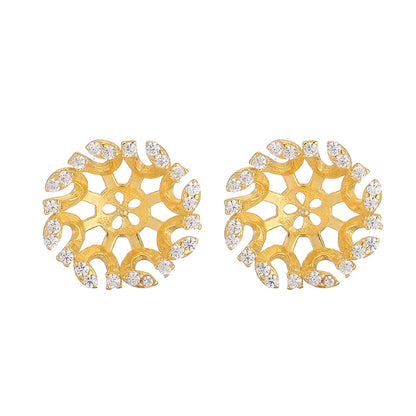 1 Pair Elegant Shiny Flower Plating Hollow Out Inlay Sterling Silver Zircon 18k Gold Plated Ear Studs