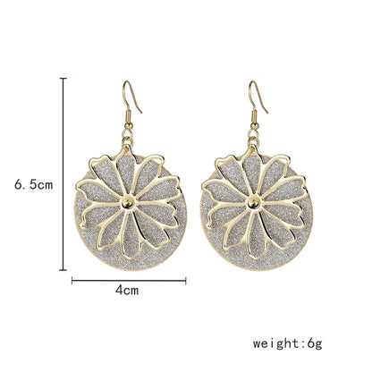 1 Pair Elegant Shiny Flower Sequin Iron 14K Gold Plated Drop Earrings