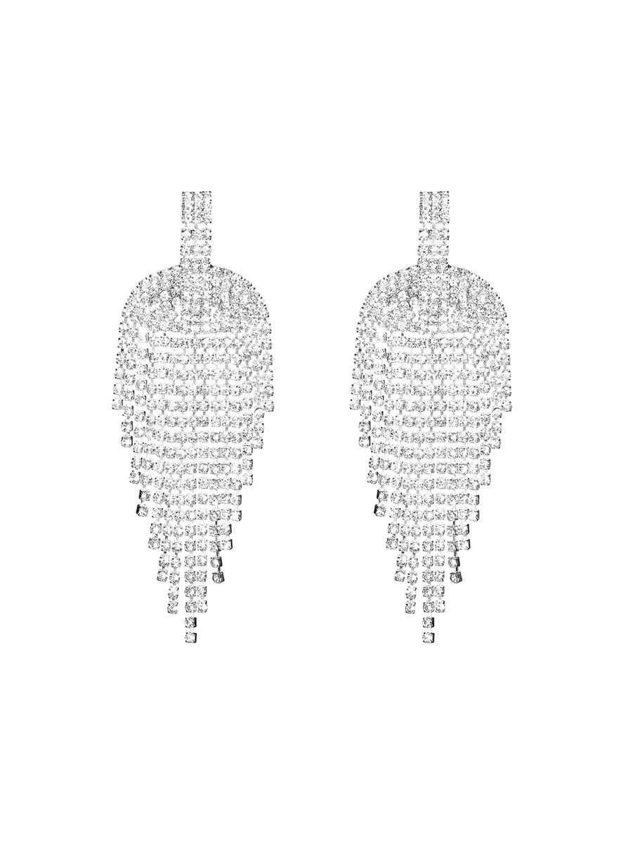 1 Pair Elegant Shiny Geometric Heart Shape Inlay Alloy Rhinestones Silver Plated Drop Earrings