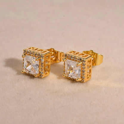 1 Pair Elegant Shiny Geometric Inlay Copper Alloy Zircon 18K Gold Plated Ear Studs