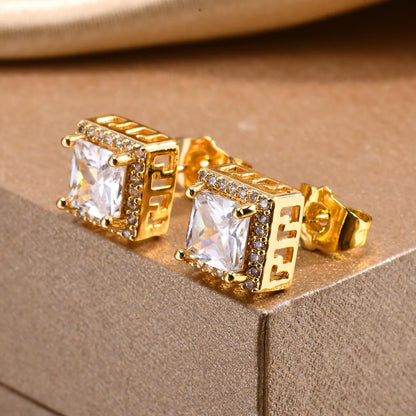 1 Pair Elegant Shiny Geometric Inlay Copper Alloy Zircon 18K Gold Plated Ear Studs