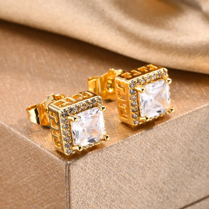 1 Pair Elegant Shiny Geometric Inlay Copper Alloy Zircon 18K Gold Plated Ear Studs