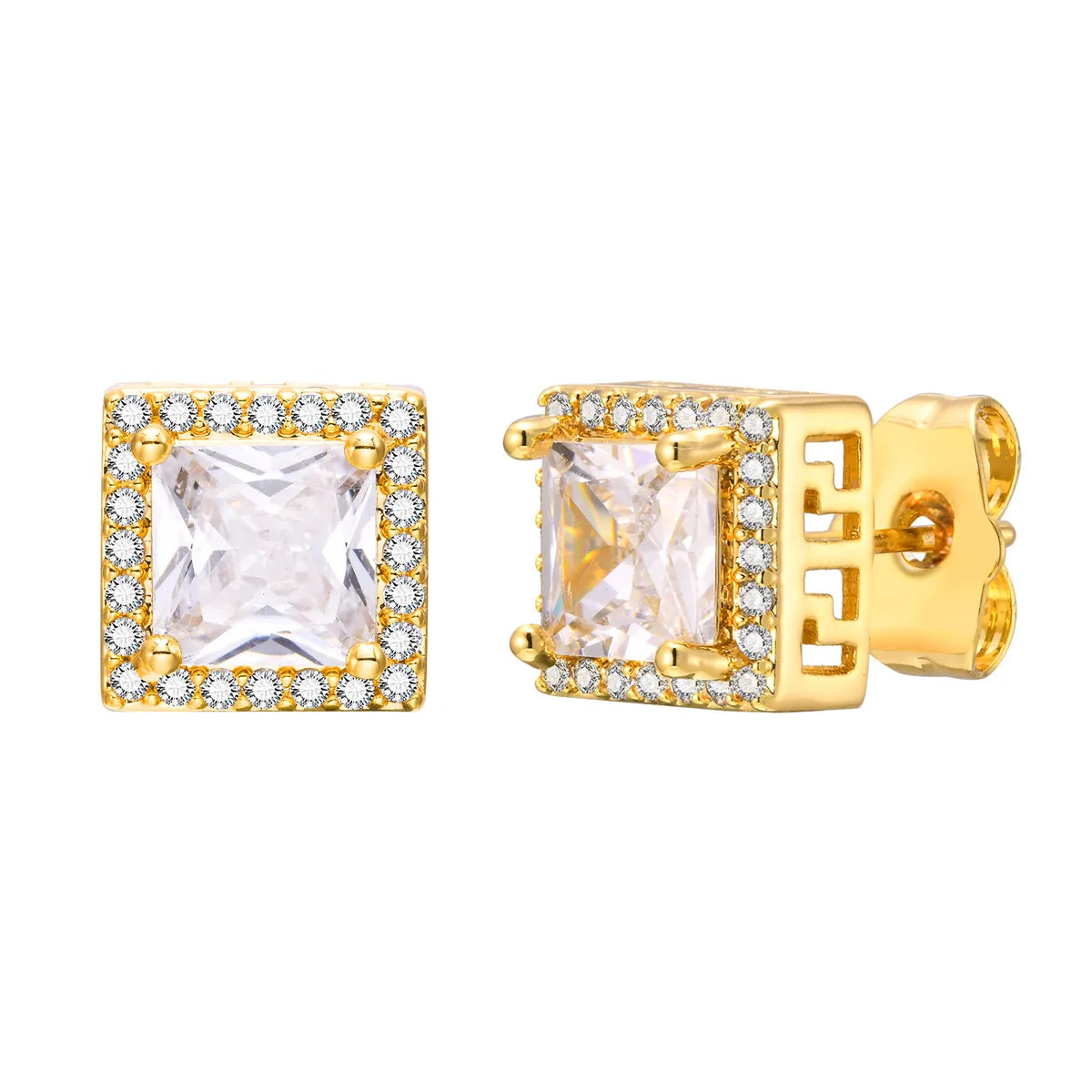 1 Pair Elegant Shiny Geometric Inlay Copper Alloy Zircon 18K Gold Plated Ear Studs