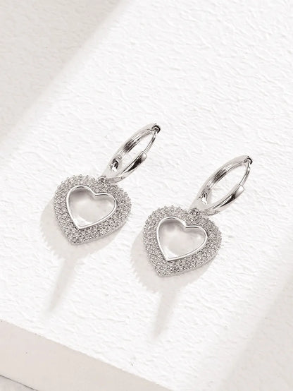 1 Pair Elegant Shiny Heart Shape Plating Hollow Out Inlay Copper Zircon Silver Plated Drop Earrings