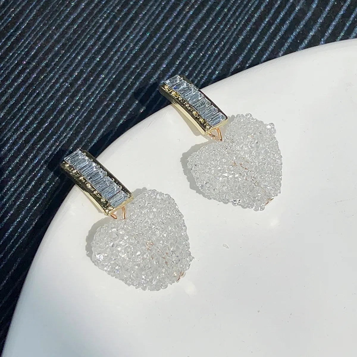 1 Pair Elegant Shiny Heart Shape Rectangle Inlay Alloy Artificial Diamond Drop Earrings