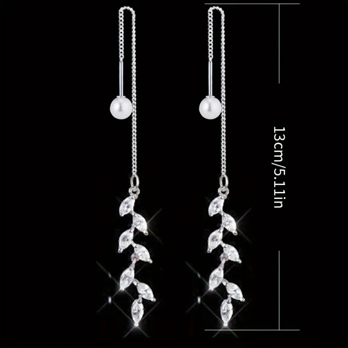 1 Pair Elegant Shiny Leaf Inlay Alloy Rhinestones Pearl Ear Line