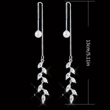 1 Pair Elegant Shiny Leaf Inlay Alloy Rhinestones Pearl Ear Line