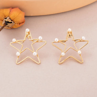 1 Pair Elegant Shiny Pentagram Pearl Artificial Pearl Copper Zircon 18K Gold Plated Ear Studs