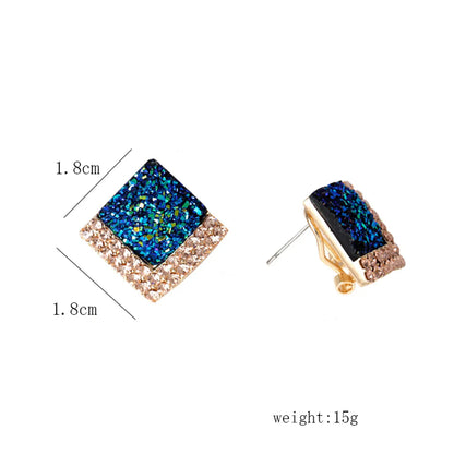 1 Pair Elegant Shiny Rhombus Plating Inlay Alloy Artificial Rhinestones 18k Gold Plated Ear Studs