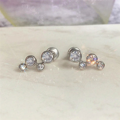 1 Pair Elegant Shiny Round Inlay Copper Zircon Ear Studs