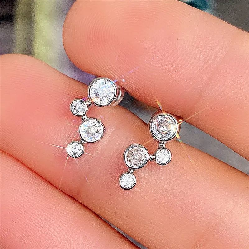 1 Pair Elegant Shiny Round Inlay Copper Zircon Ear Studs