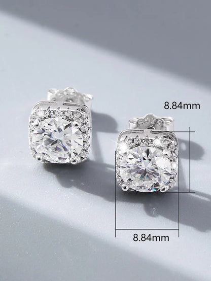 1 Pair Elegant Shiny Round Square Plating Inlay Sterling Silver Zircon Ear Studs