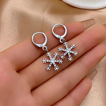 1 Pair Elegant Shiny Snowflake Plating Inlay Copper Zircon White Gold Plated Gold Plated Drop Earrings