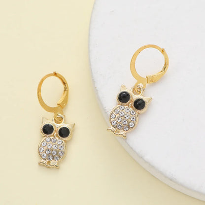 1 Pair Elegant Shiny Star Owl Alloy Zircon Drop Earrings