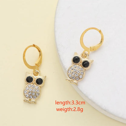 1 Pair Elegant Shiny Star Owl Alloy Zircon Drop Earrings