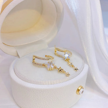 1 Pair Elegant Shiny Star Plating Inlay Copper Zircon Gold Plated Drop Earrings