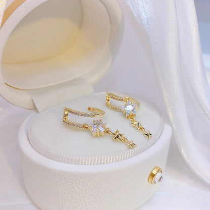 1 Pair Elegant Shiny Star Plating Inlay Copper Zircon Gold Plated Drop Earrings