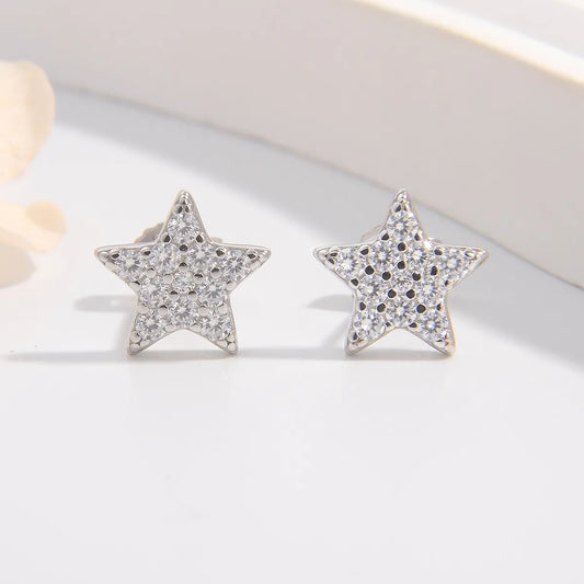 1 Pair Elegant Shiny Star Plating Inlay Sterling Silver Zircon White Gold Plated Ear Studs