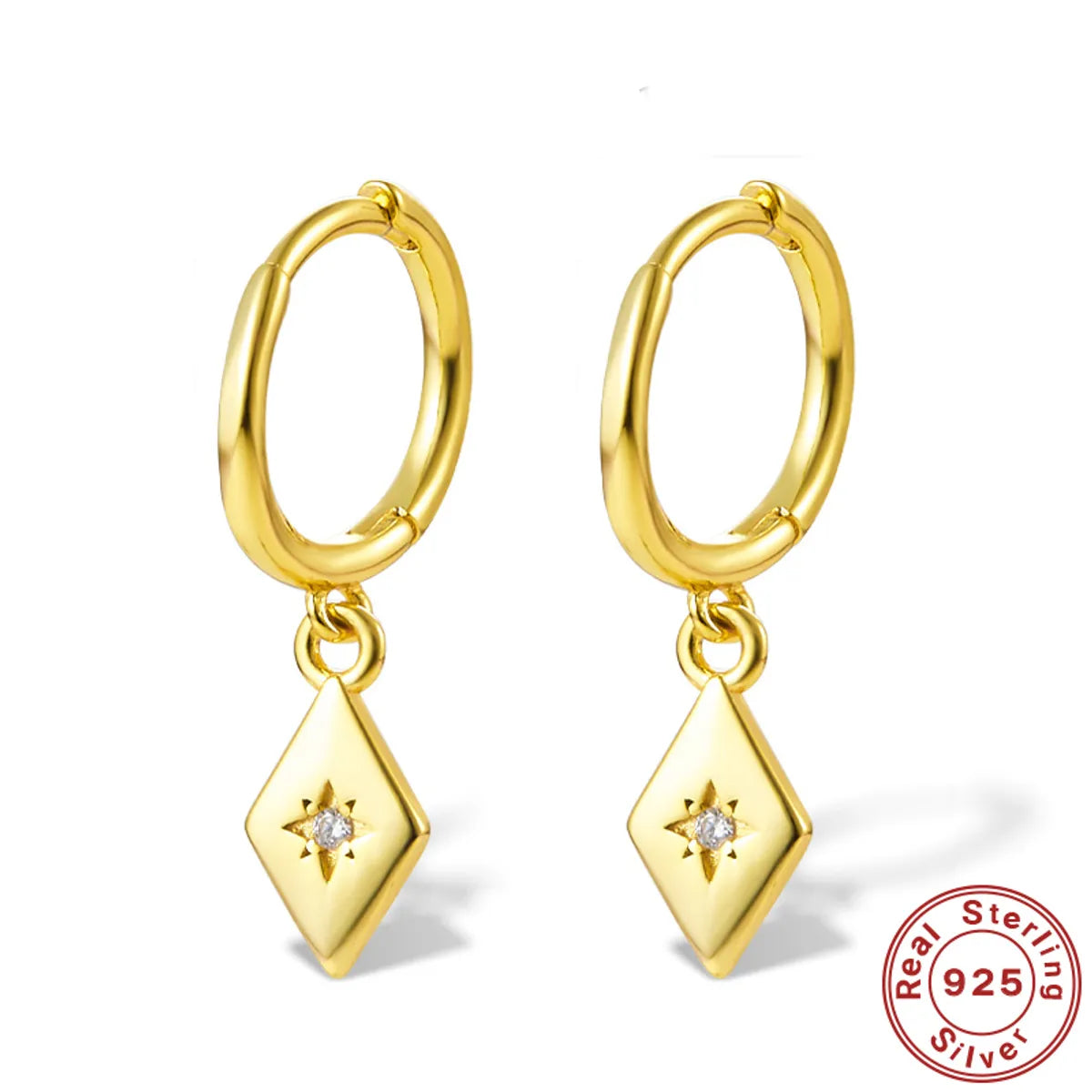 1 Pair Elegant Shiny Star Rhombus Plating Inlay Sterling Silver Zircon 18k Gold Plated White Gold Plated Drop Earrings