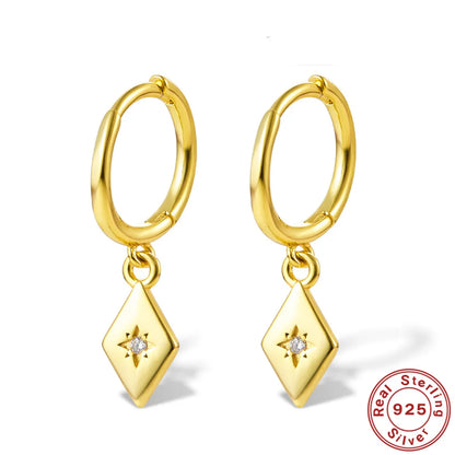 1 Pair Elegant Shiny Star Rhombus Plating Inlay Sterling Silver Zircon 18k Gold Plated White Gold Plated Drop Earrings