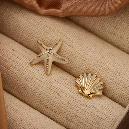 1 Pair Elegant Shiny Starfish Shell Plating Hollow Out Copper 14K Gold Plated Ear Studs