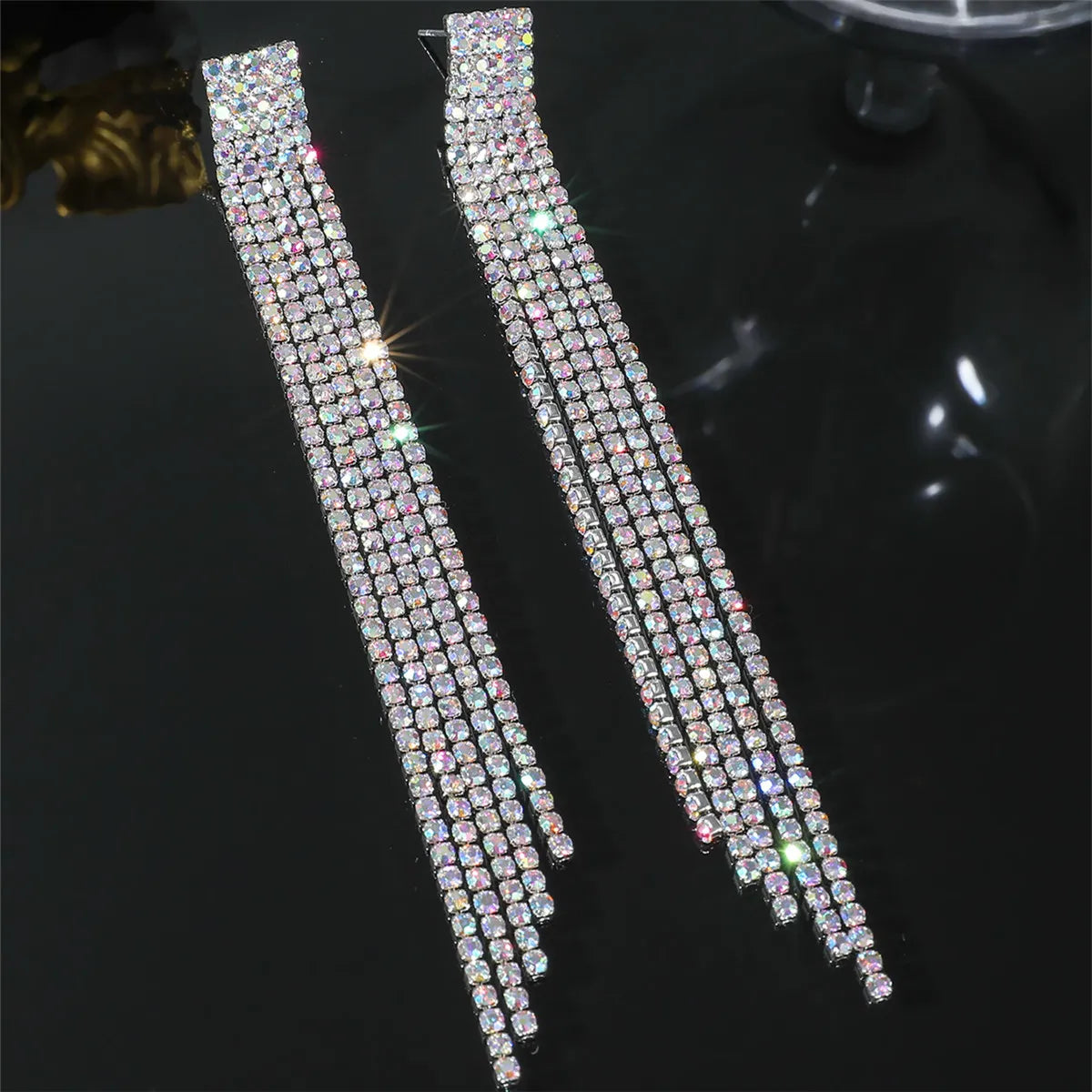 1 Pair Elegant Shiny Tassel Plating Rhinestone Gold Plated Silver Plated Drop Earrings