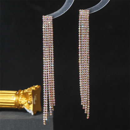 1 Pair Elegant Shiny Tassel Plating Rhinestone Gold Plated Silver Plated Drop Earrings