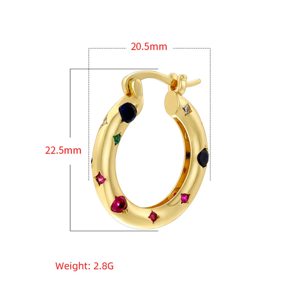 1 Pair Elegant Shiny U Shape Copper Zircon 18K Gold Plated Hoop Earrings