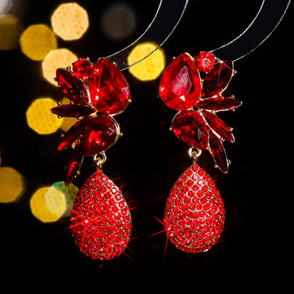 1 Pair Elegant Shiny Water Droplets Inlay Alloy Rhinestones Zircon Drop Earrings